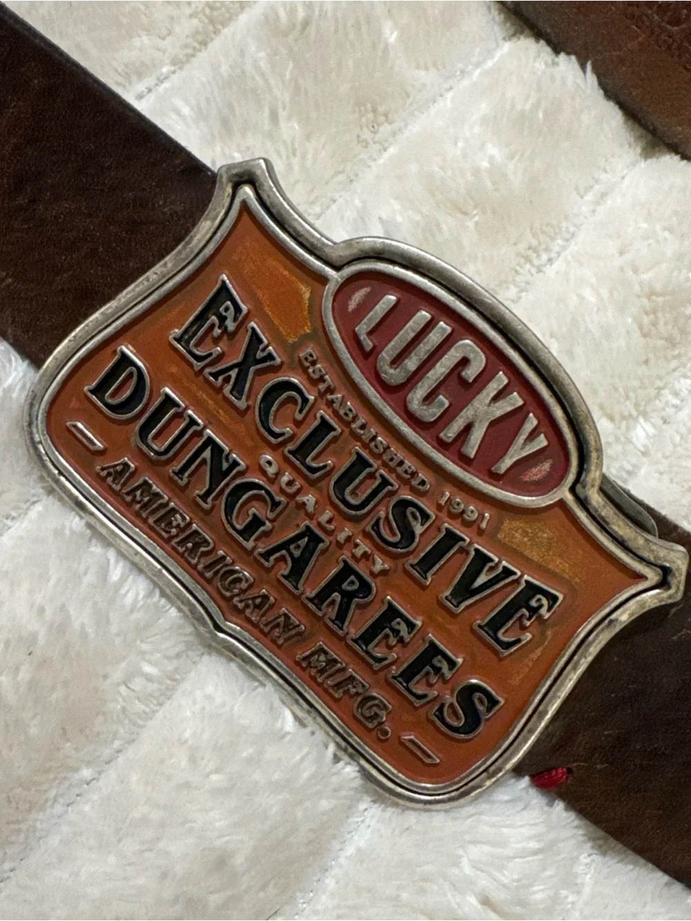 Lucky Brand Brown Leather Belt with Orange and Silver Buckle